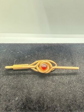 Vintage Hickok 10K Gold Filled Red Cabochon Tie Clip Mid Century Tie Bar